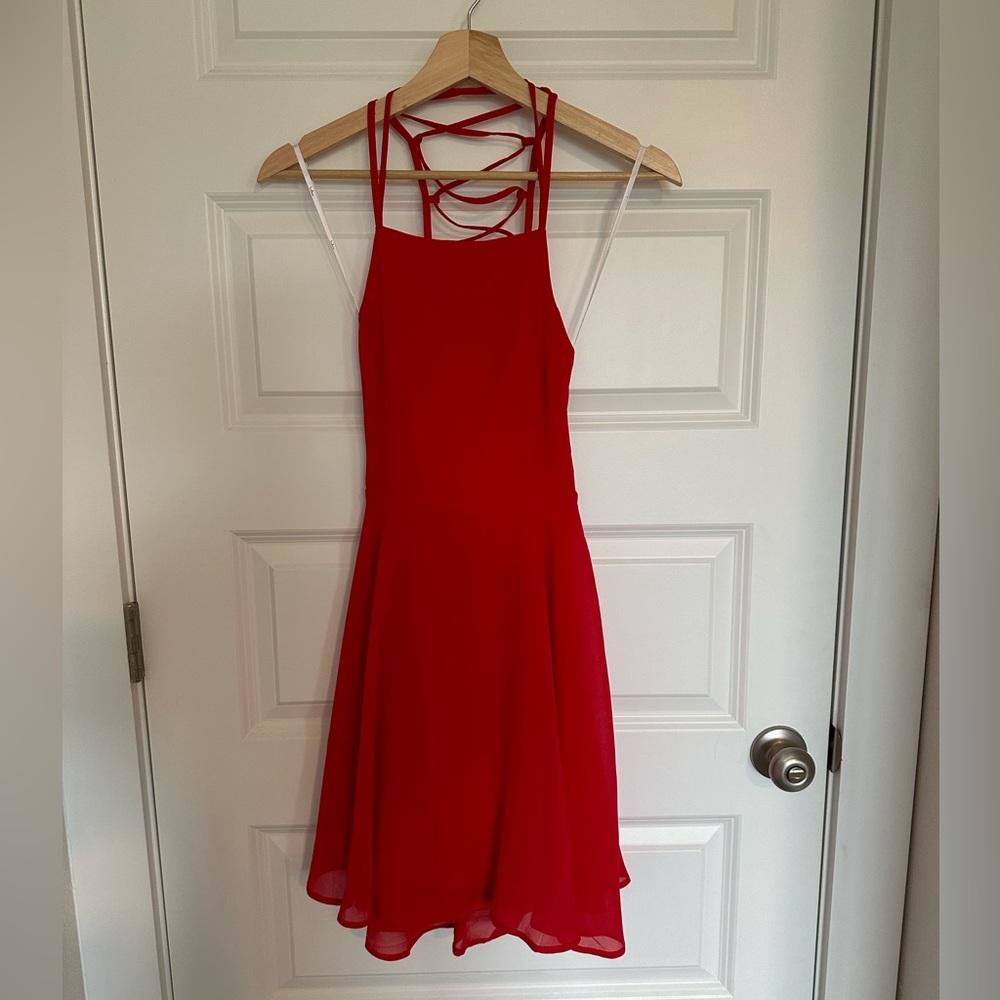 Lulus red backless lace up dress